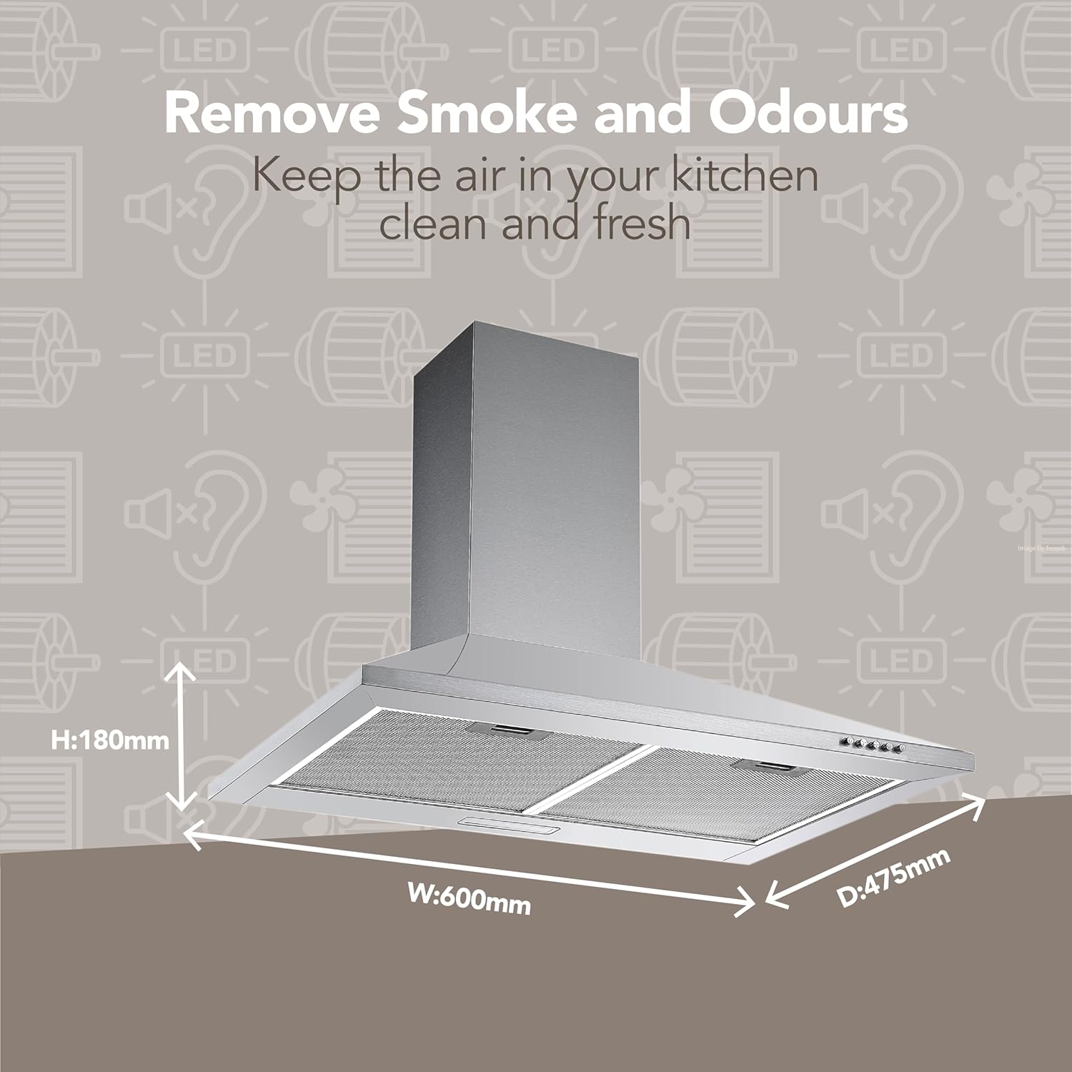 The Igenix 60CM Chimney Cooker Hood in stainless steel (H180mm x W600mm x D475mm) keeps your kitchen air clean and fresh by removing smoke and odours.