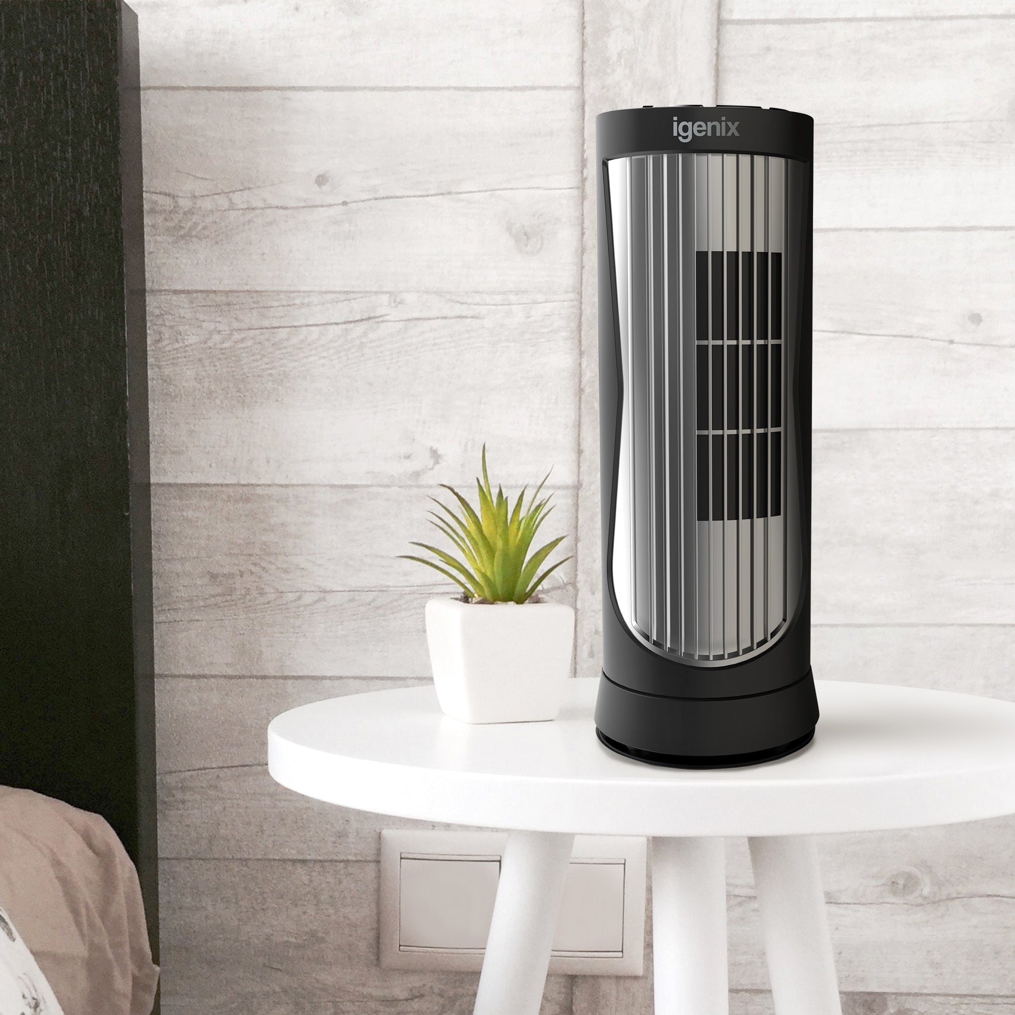 Digital Mini Tower Fan, Oscillating, 12 Inch, Black