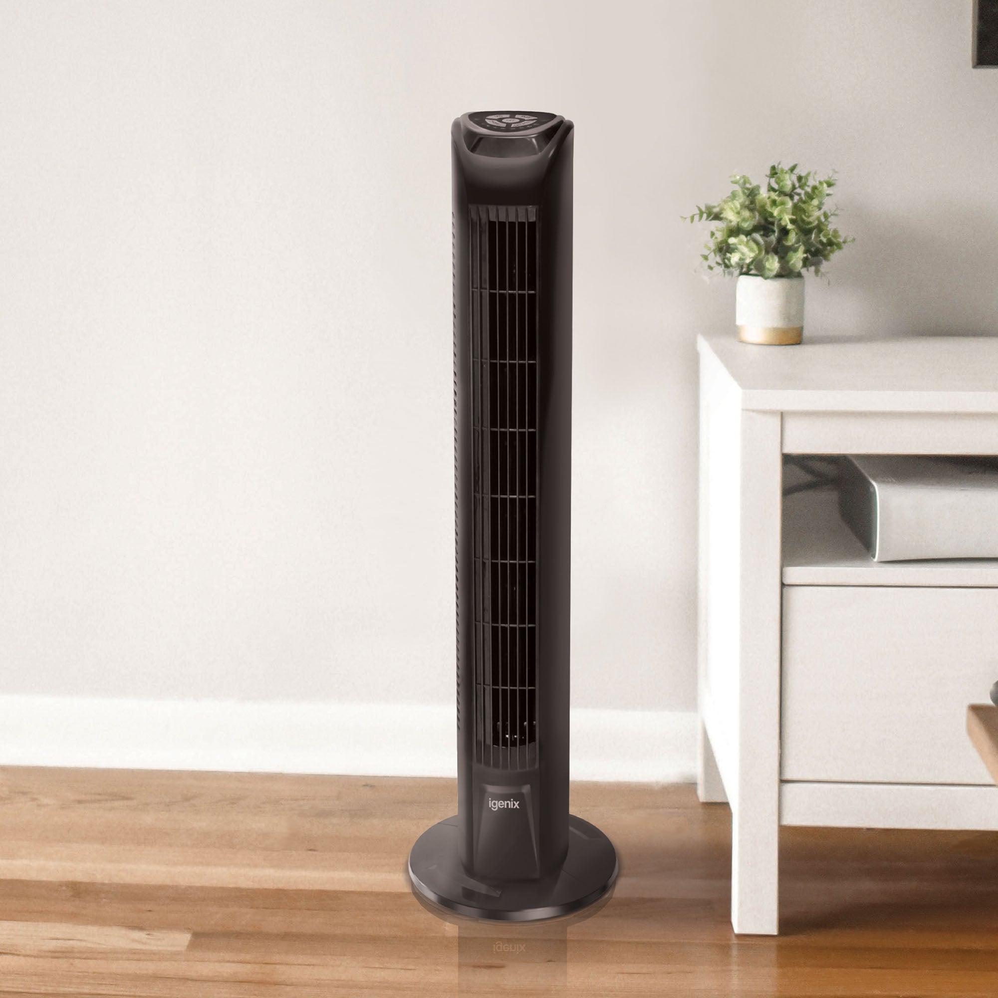 Tower Fan, Oscillating, 7.5 Hour Timer, 29 Inch, Black