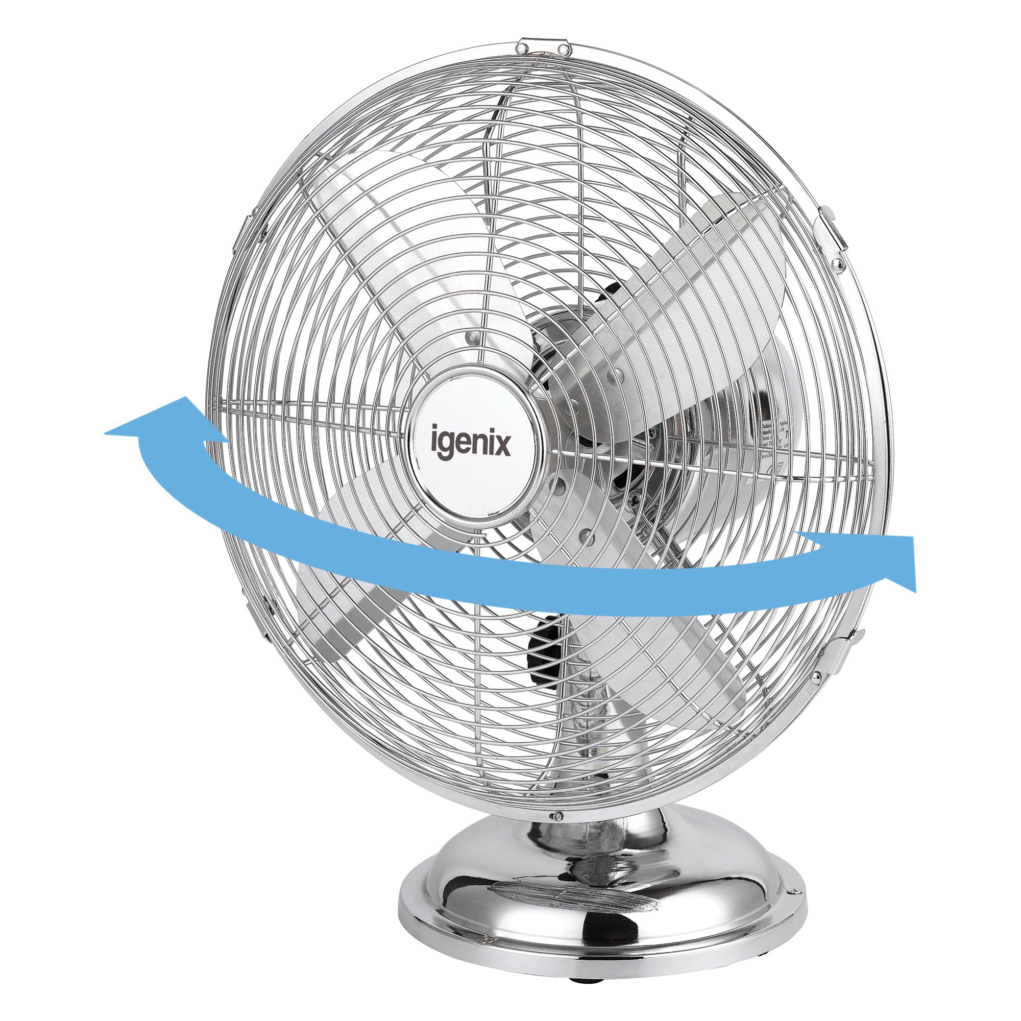 12 Inch Desk Fan, 3 Speeds, Chrome