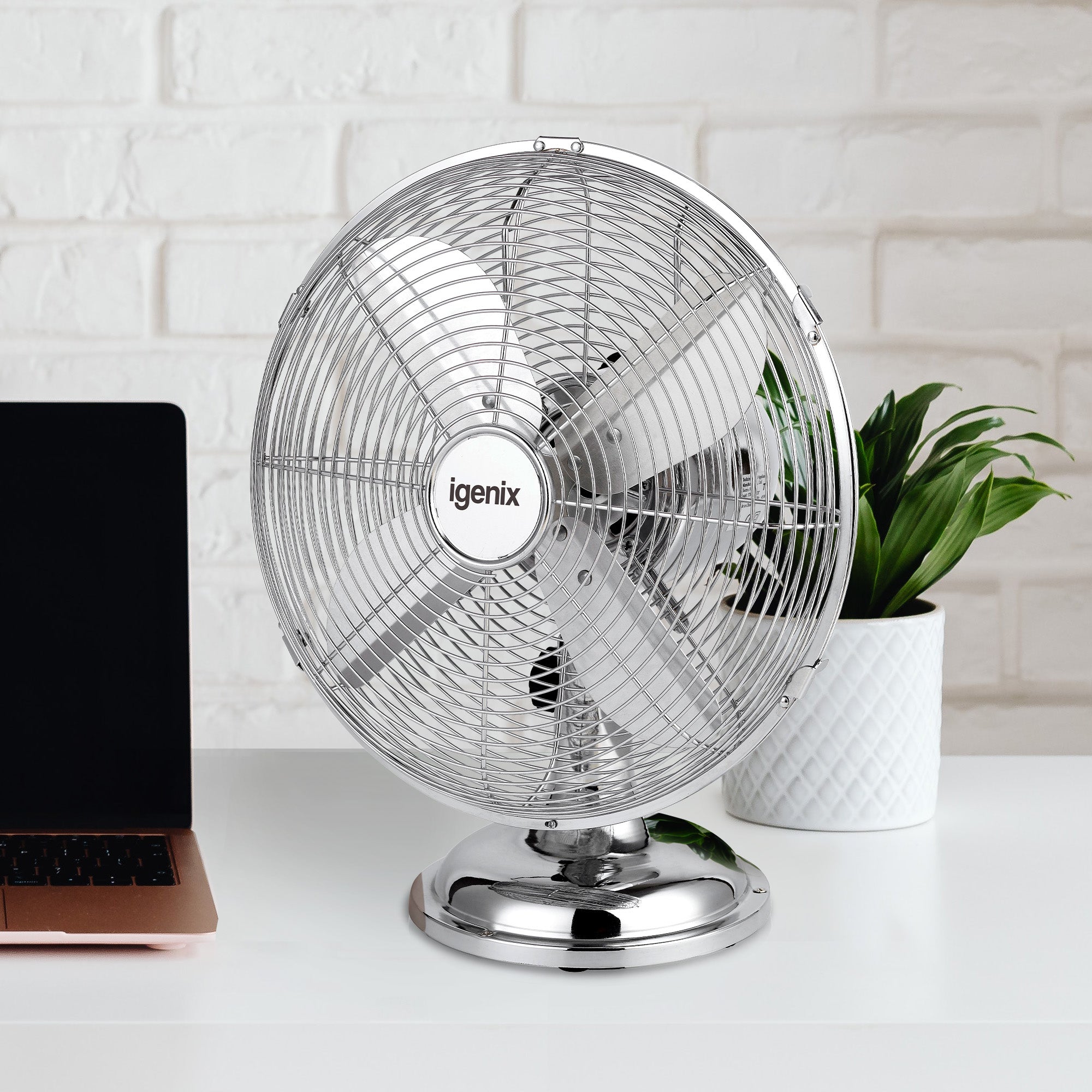 12 Inch Desk Fan, 3 Speeds, Chrome