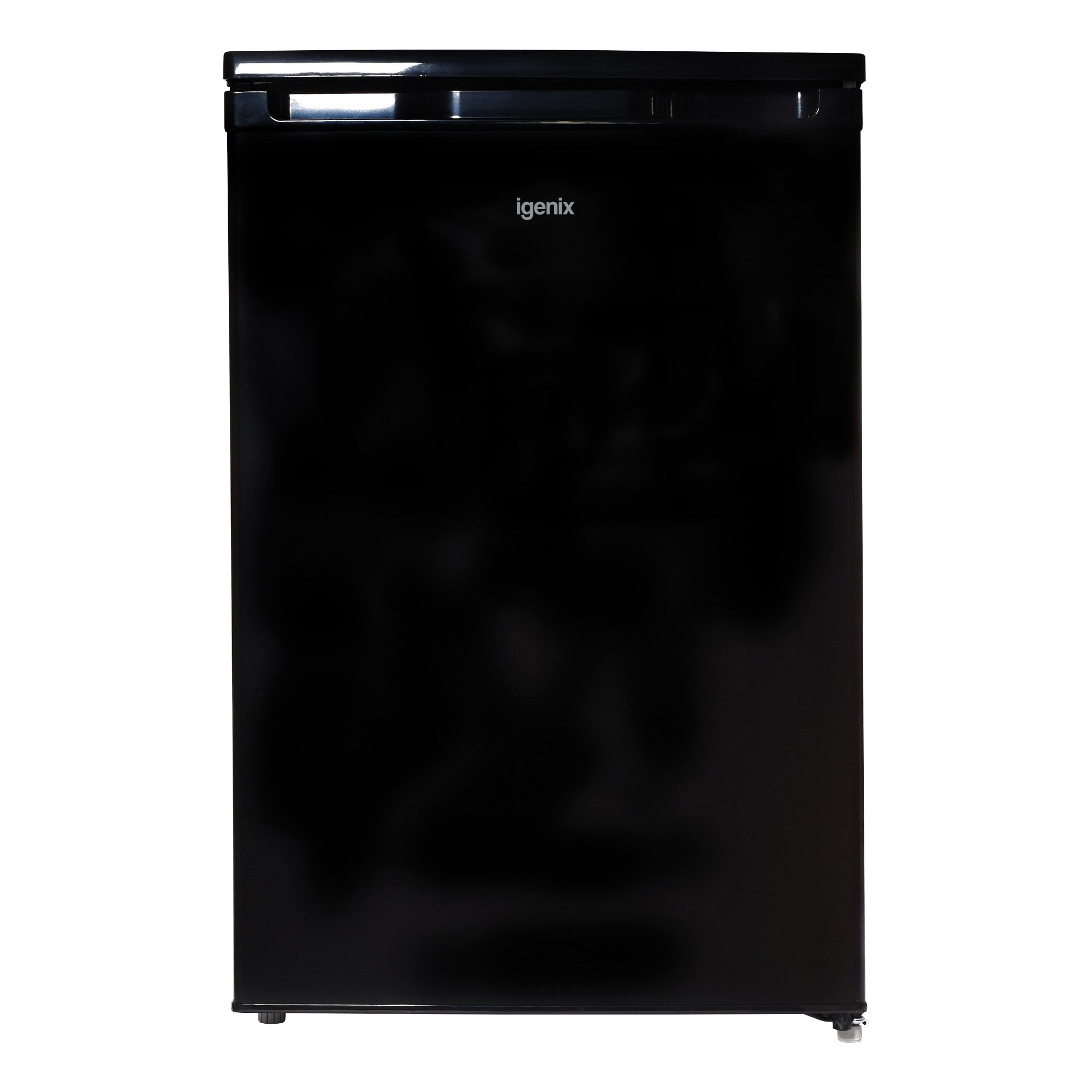 The Igenix Under Counter Fridge with Ice Box in black features a single door and is shown from the front against a plain white background.