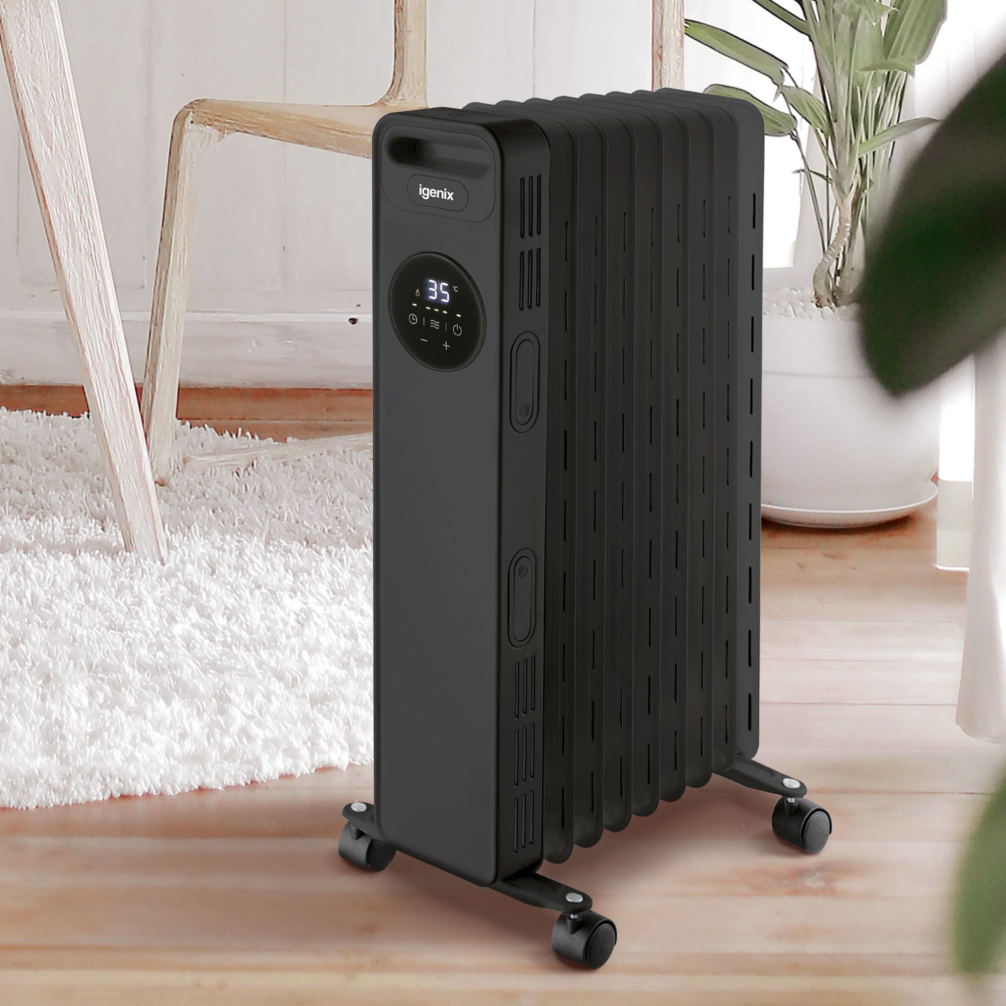 Digital Oil Filled Radiator, 2kW/2000W, Overheat Protection, Black