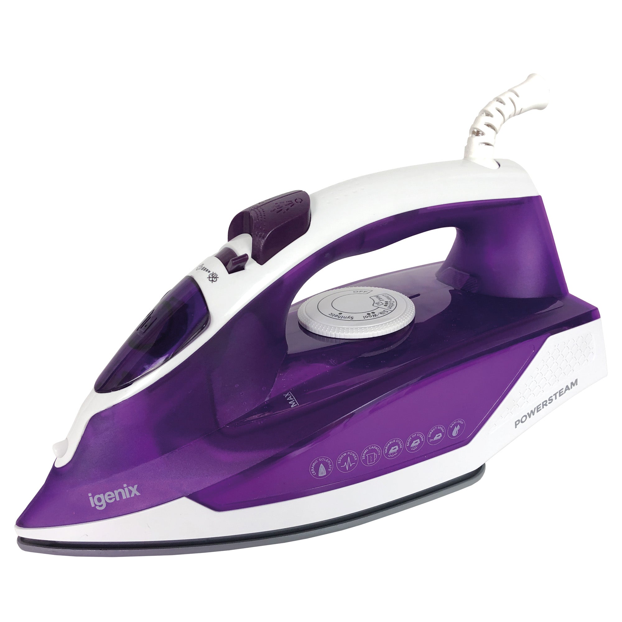 PowerSteam Steam Iron, 2200W, Purple/White