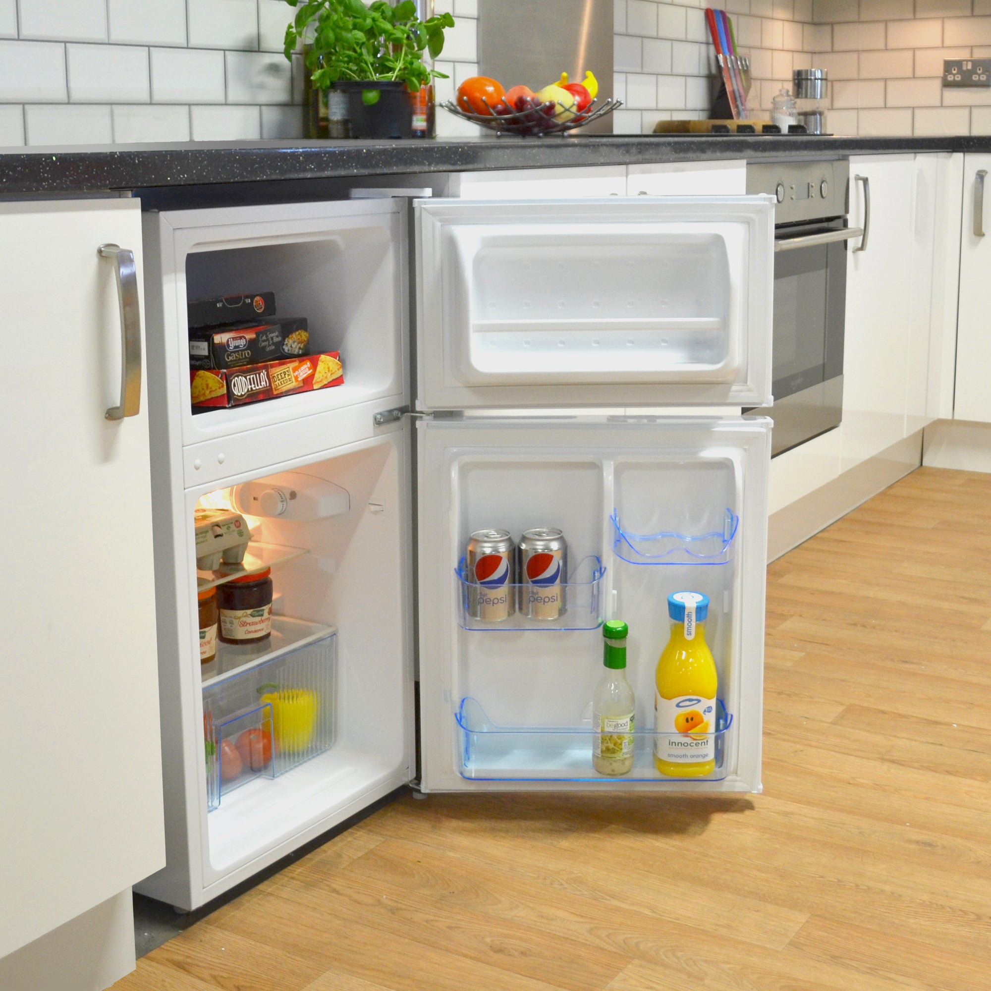 Under Counter Fridge Freezer, 96 Litre, White