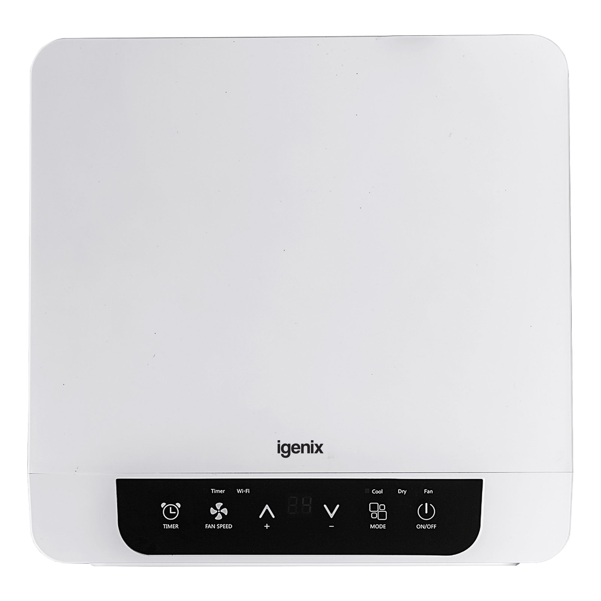 The Igenix 3-in-1 Portable Air Conditioner offers cooling, fan, and dehumidifier modes with a powerful 9000 BTU output. It features a digital display, control panel with multiple function buttons, and Wi-Fi connectivity for convenient control.