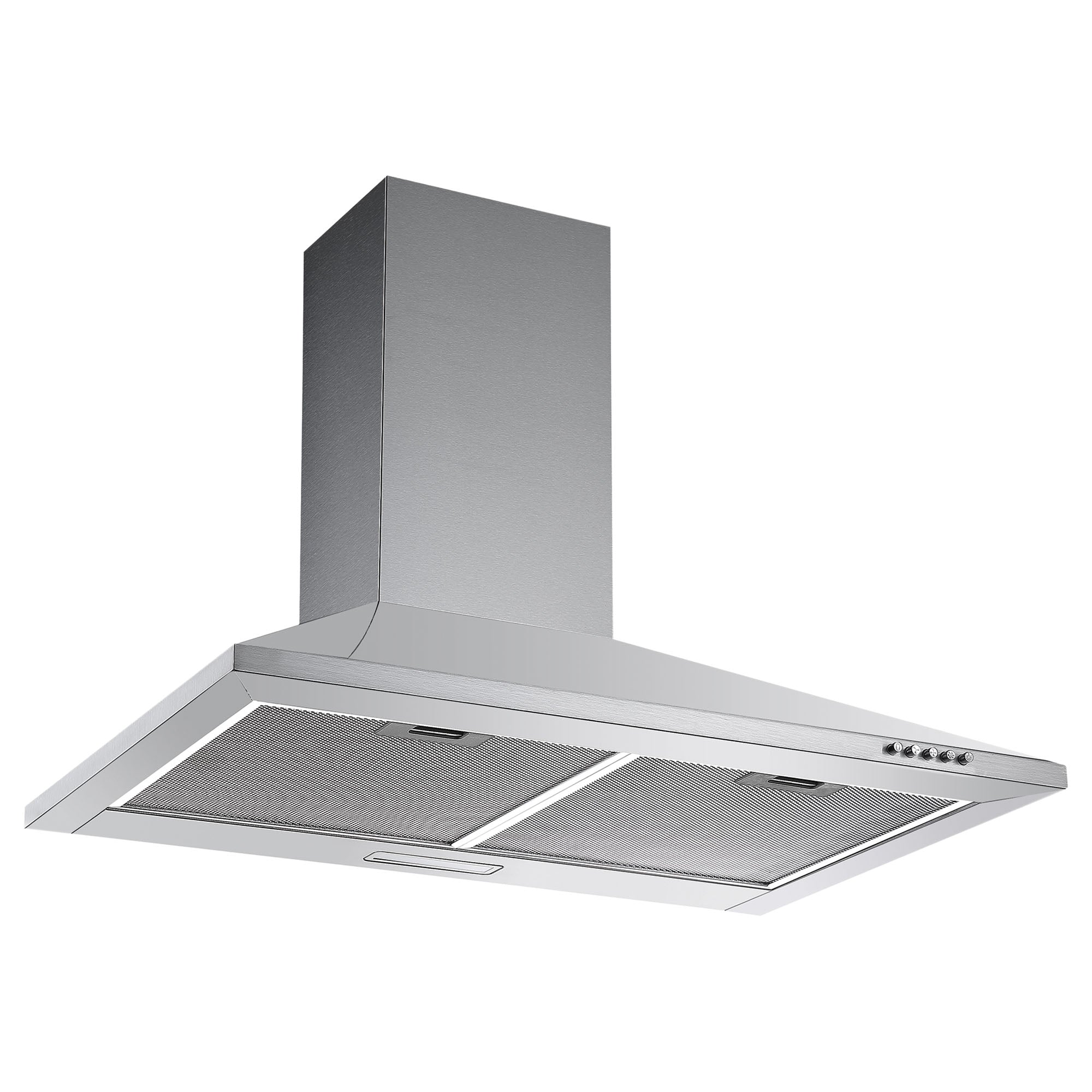 The Igenix 60CM Chimney Cooker Hood in stainless steel features a rectangular chimney, flat canopy, mesh filters, and front control buttons.