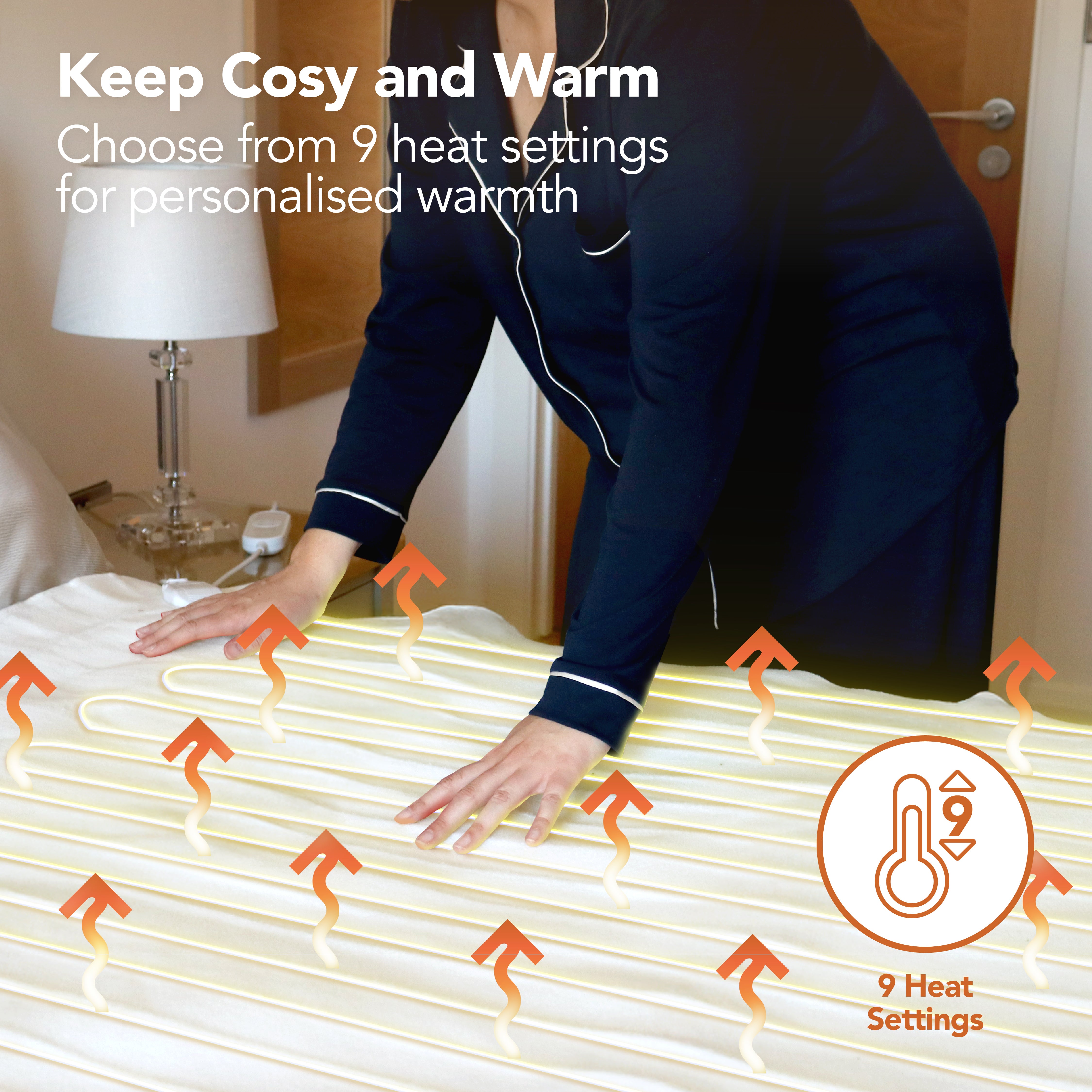 Igenix Digital Heated Underblanket, Polyester, 1-9hr Timer, Machine Washable, White