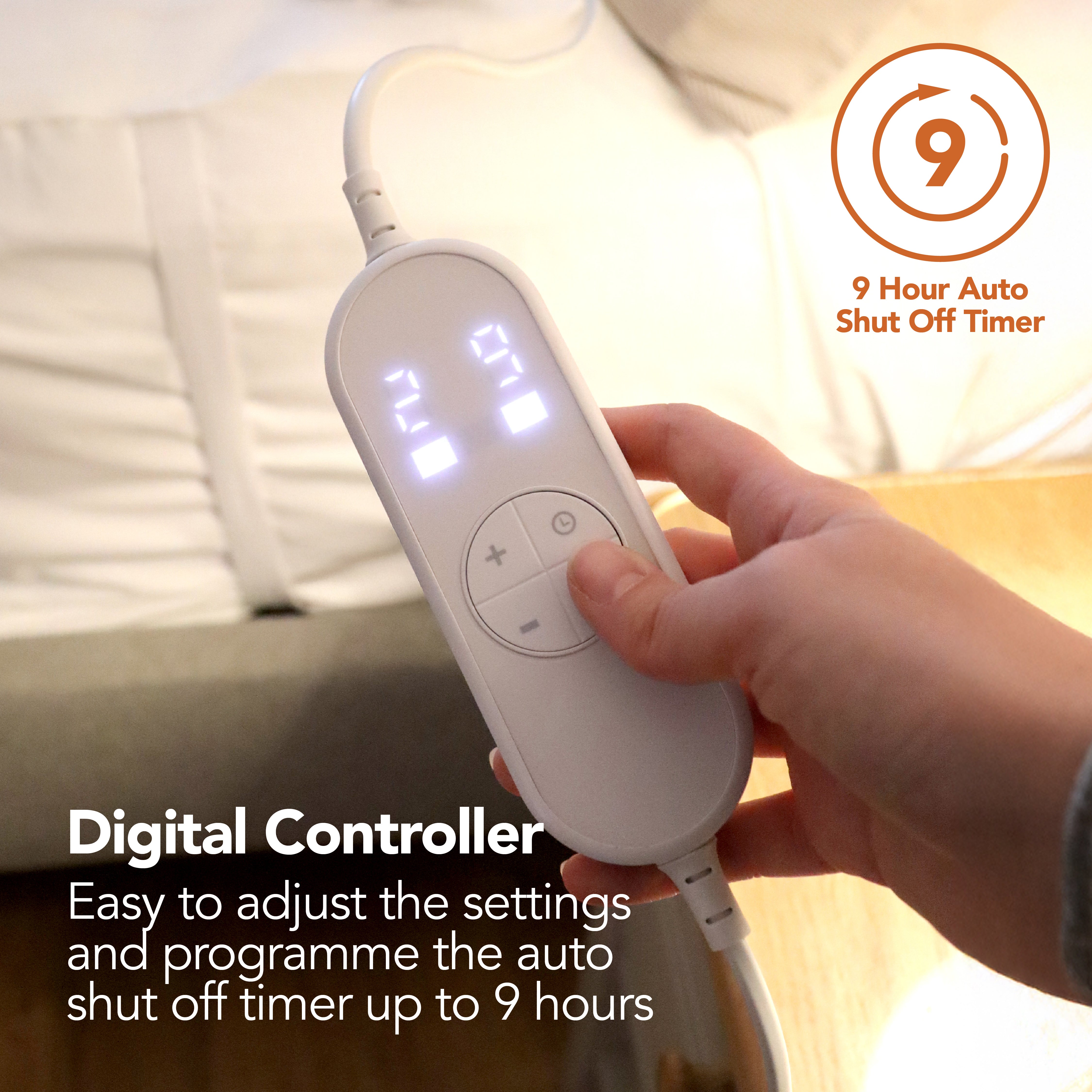 Igenix Digital Heated Underblanket, Polyester, 1-9hr Timer, Machine Washable, White