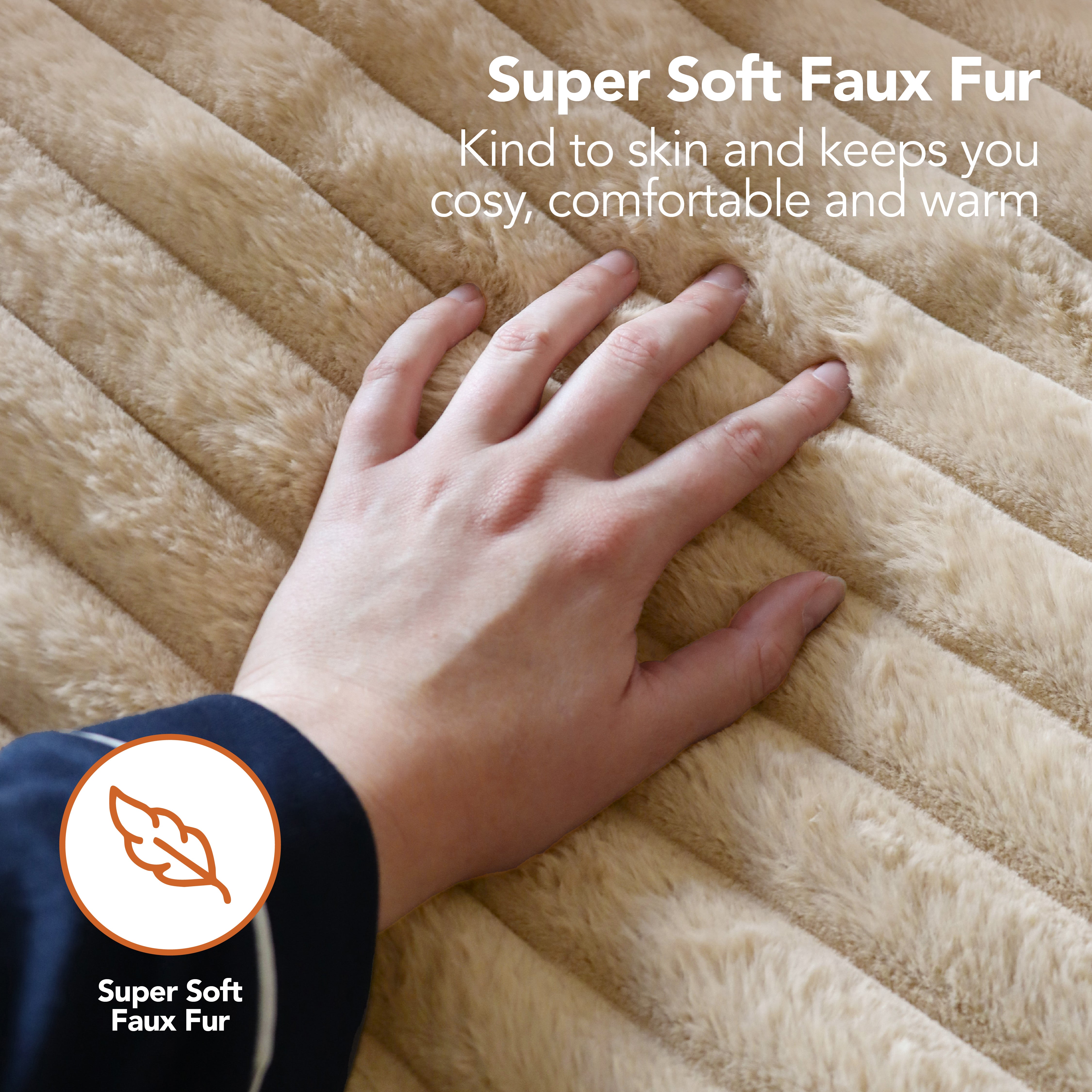 Igenix Luxury Heated Faux Fur Throw 160 x 130 cm - Latte