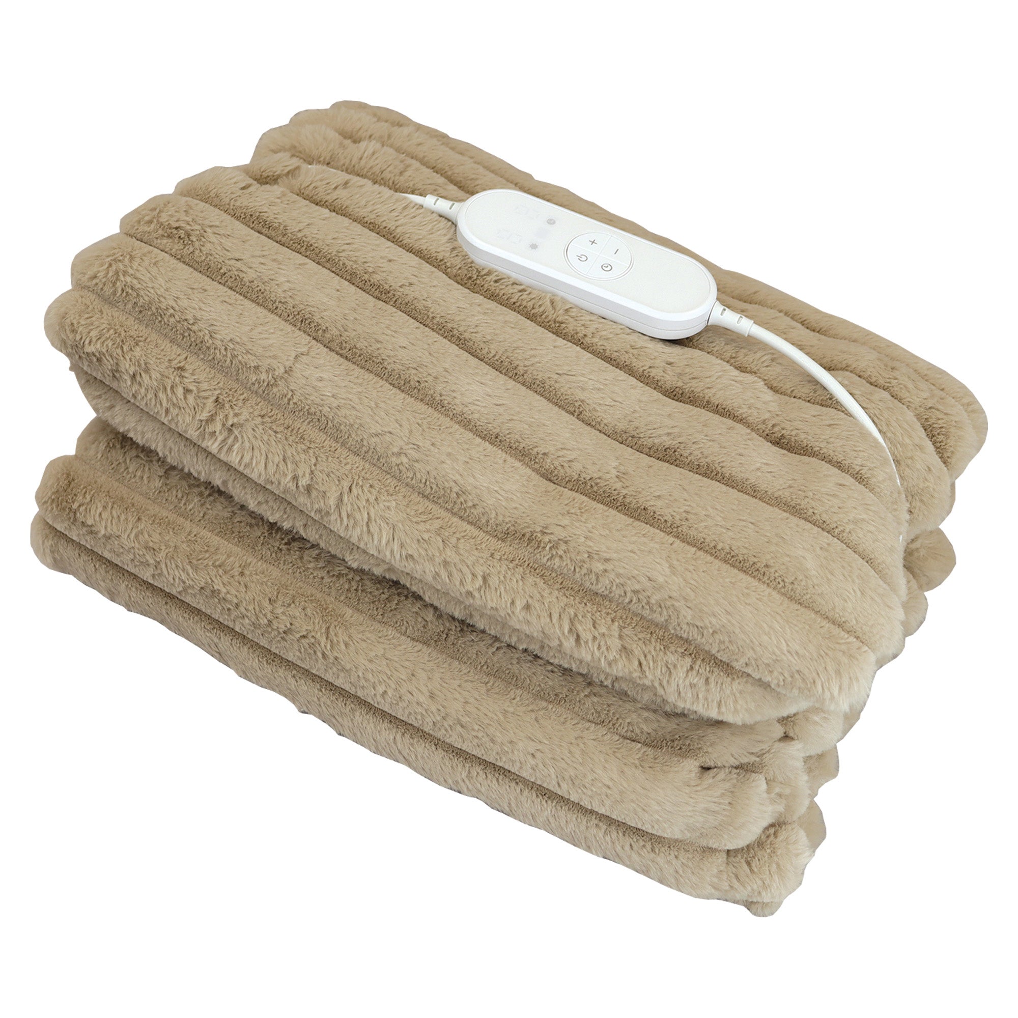 Igenix Luxury Heated Throw 160 x 130 cm – 9 Heat Settings, 9-Hour Timer, Overheat Protection, Machine Washable, Detachable Controller, Elastic Straps (Beige)