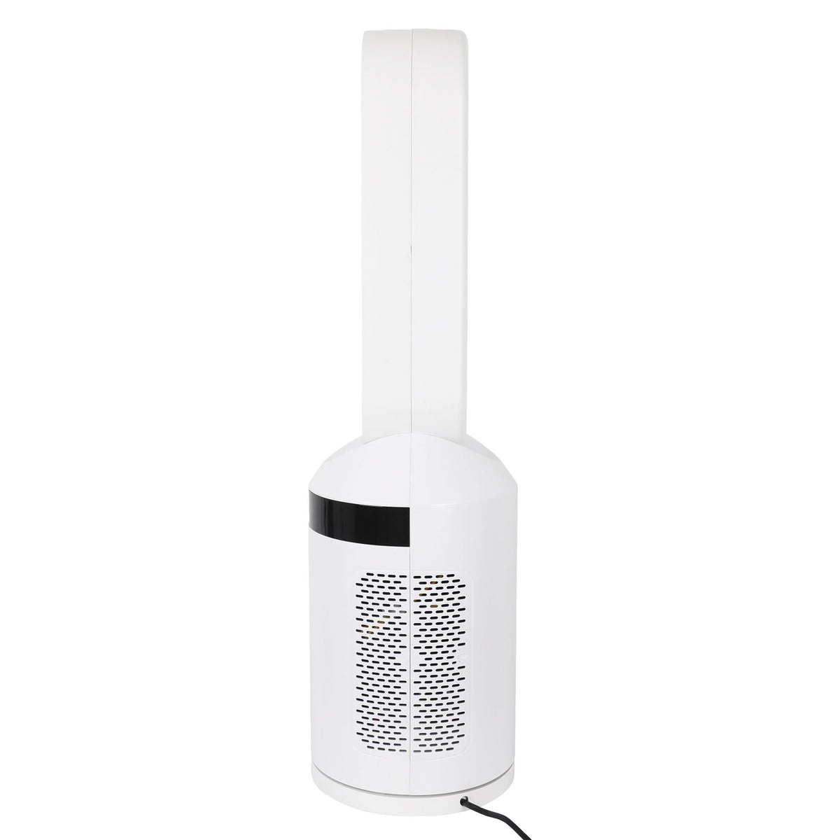Igenix 2000W Bladeless 2-in-1 Fan Heater in white, featuring a cylindrical bladeless design with an elongated vertical air outlet and a black control panel.