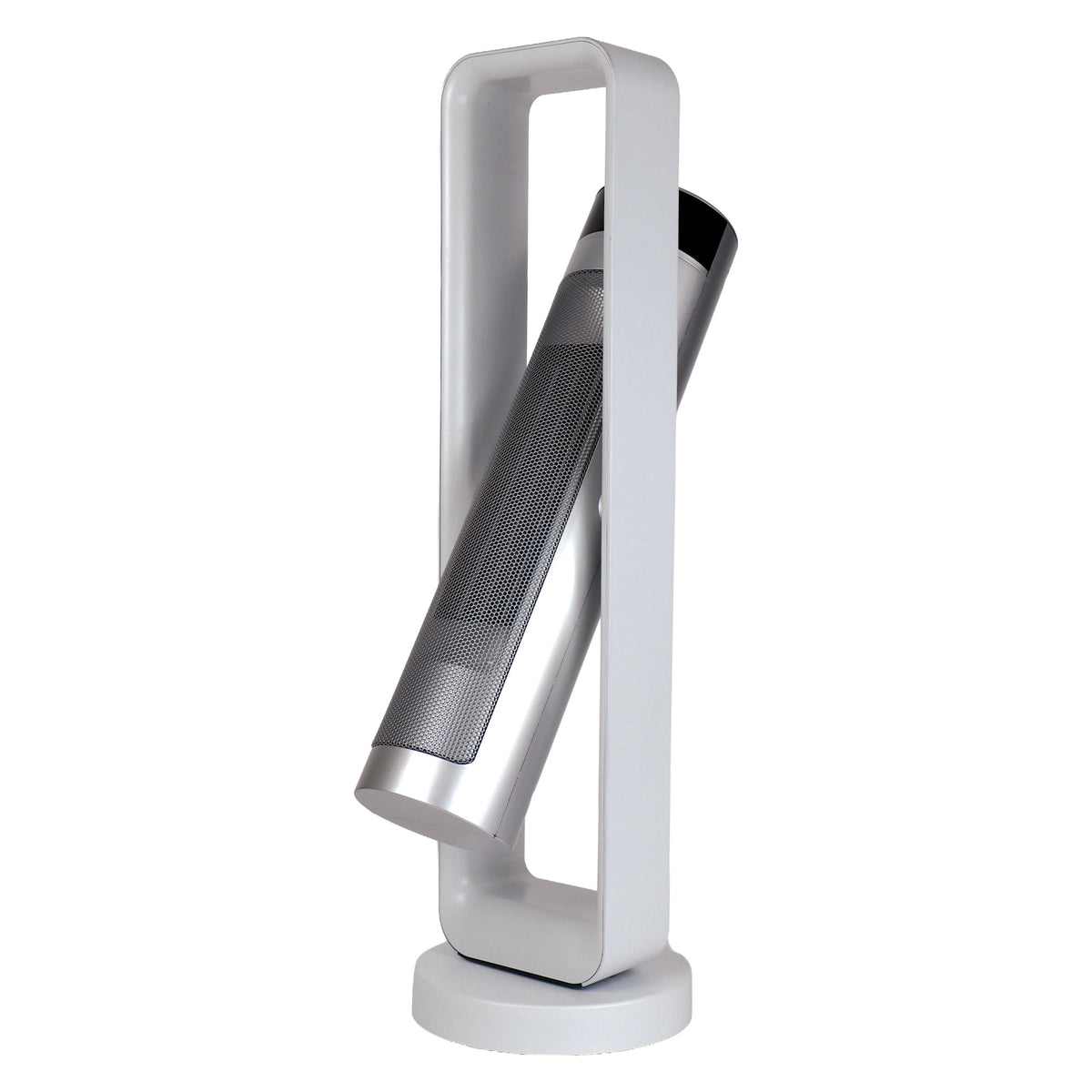 White Igenix 2200W Bi-Directional Tower Fan Heater with an angled, cylindrical ceramic heating element suspended within a rectangular frame.