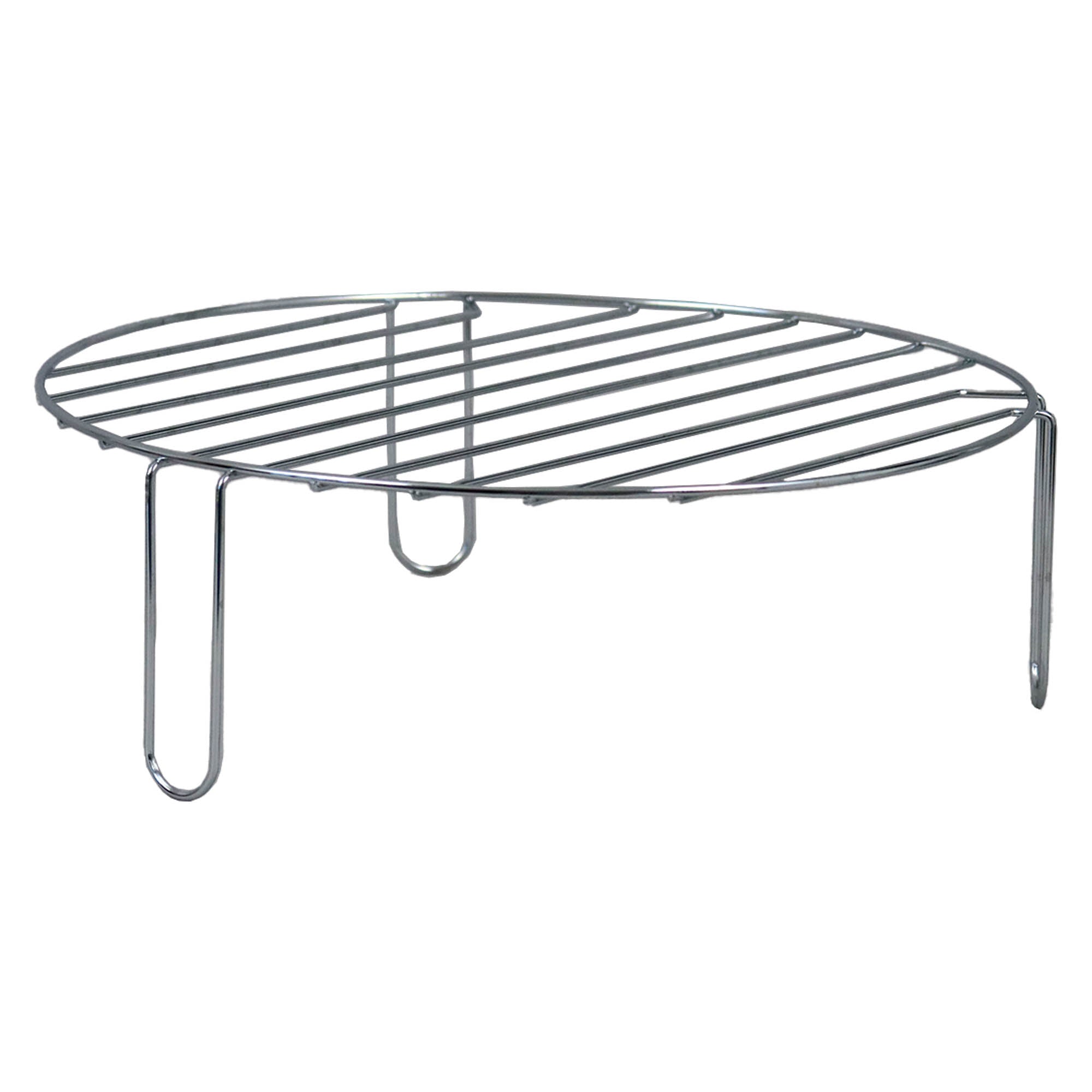 The Igenix Digital Microwave (25L, 60-min timer, 850W, Air Fryer Function, IGMC02580W) features a round wire rack with three legs—ideal for cooling baked goods or as a trivet to ensure even airflow and efficient cooking.