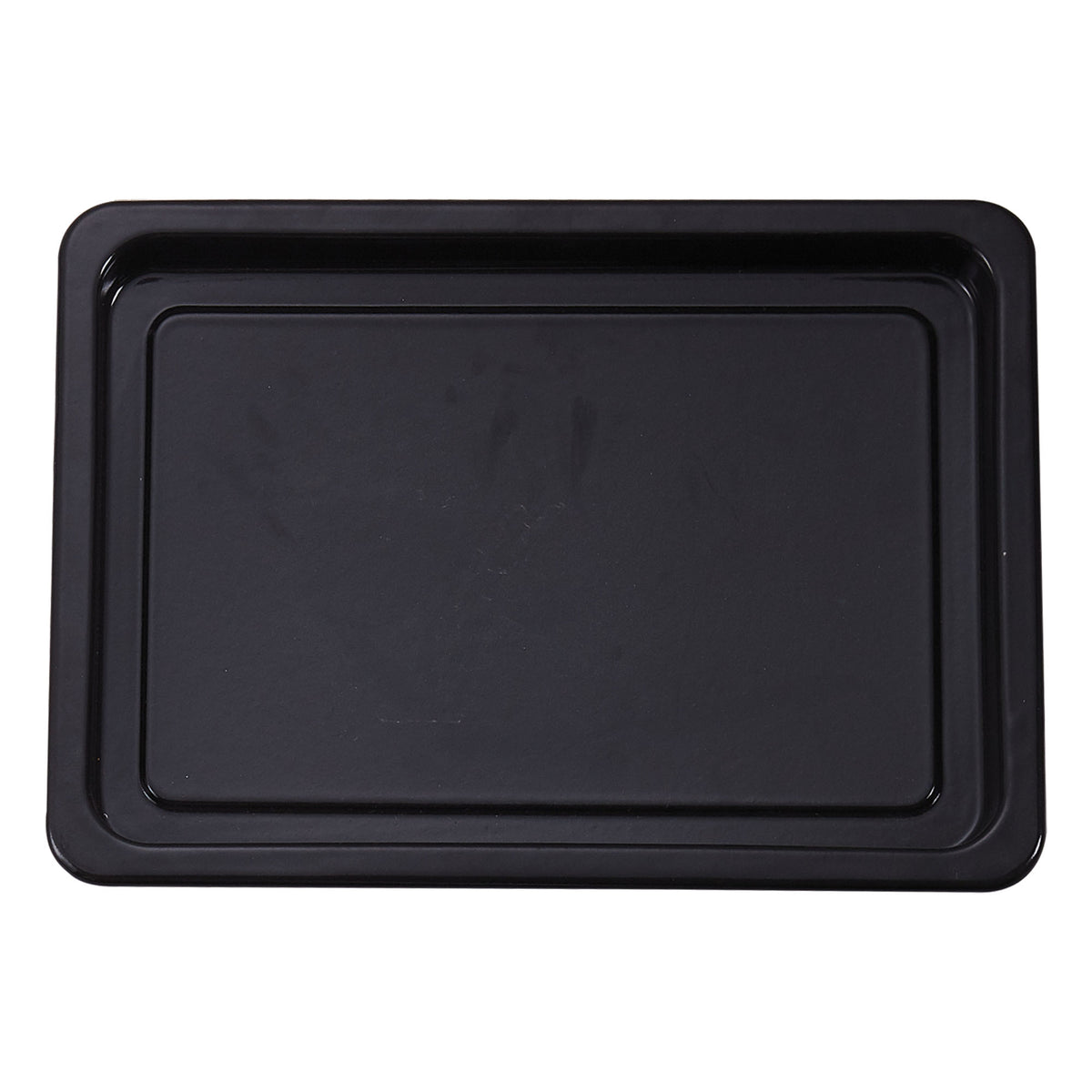 A rectangular black baking tray for the 38L Mini Oven with Ceramic Hotplates, Black by Igenix.