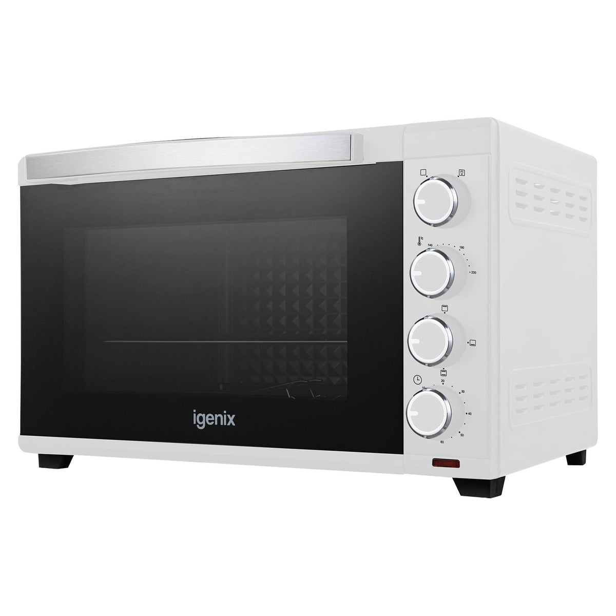 White Igenix 60L Mini Oven with a glass door and four control dials on the right side.