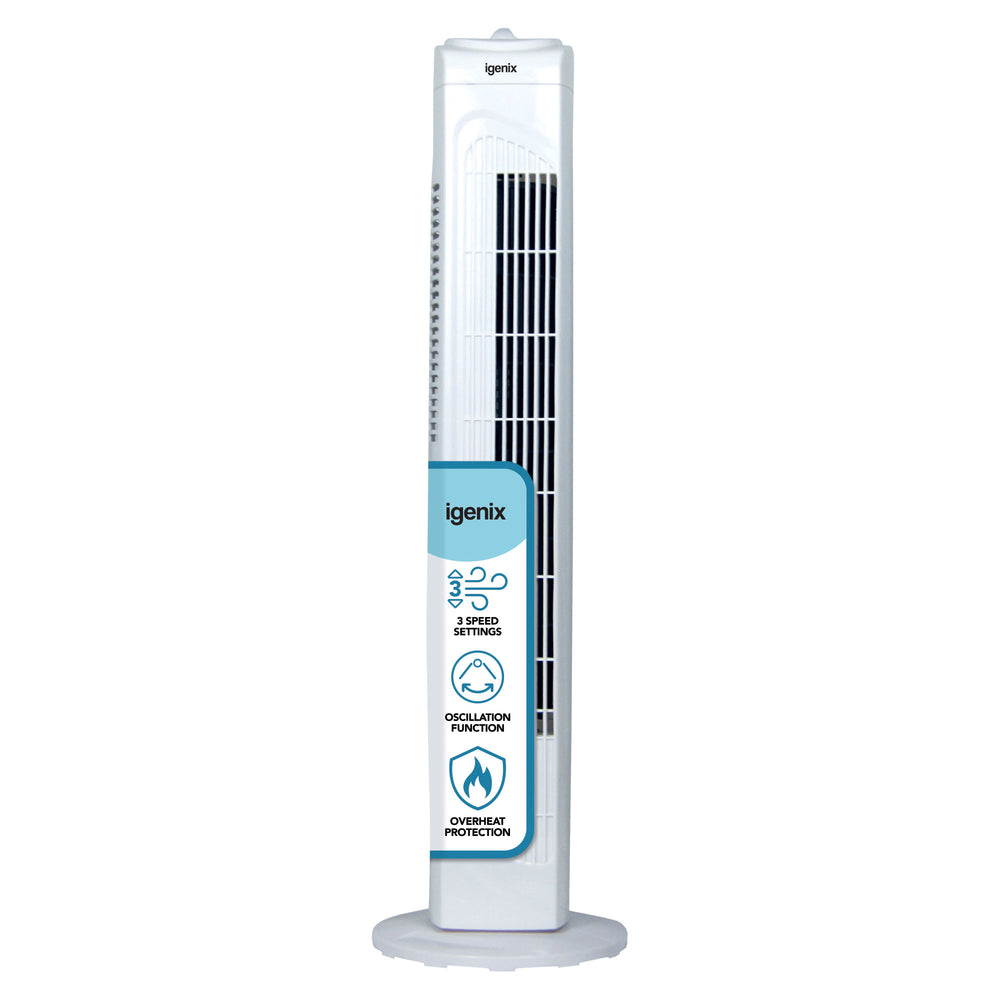 Tower Fan, Oscillating, 29 Inch, 3 Speeds, White
