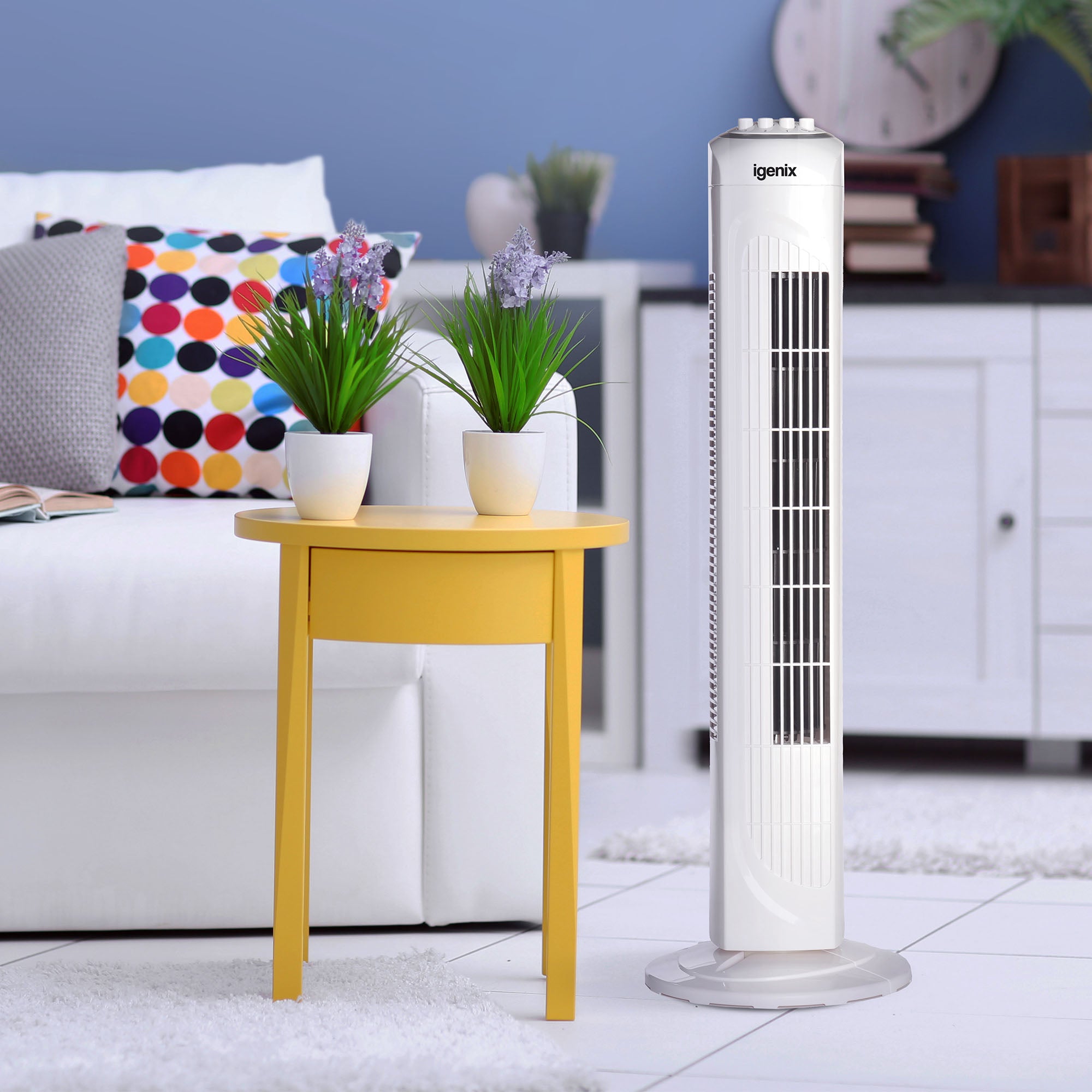 Tower Fan, Oscillating, 2 Hour Timer, 30 Inch, White