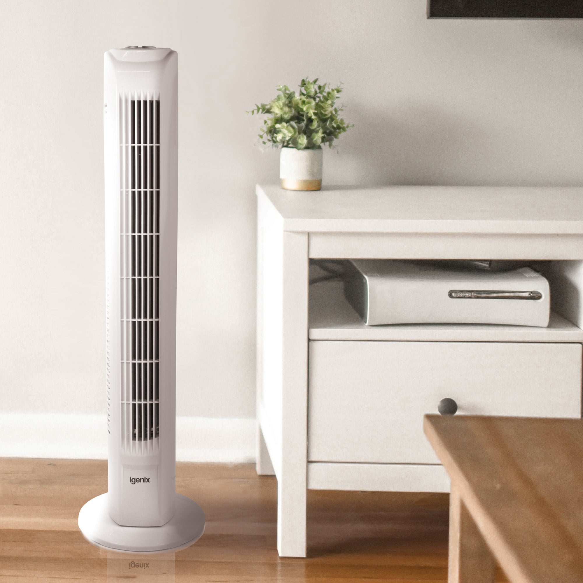 Tower Fan, Oscillating, 7.5 Hour Timer, 29 Inch, White