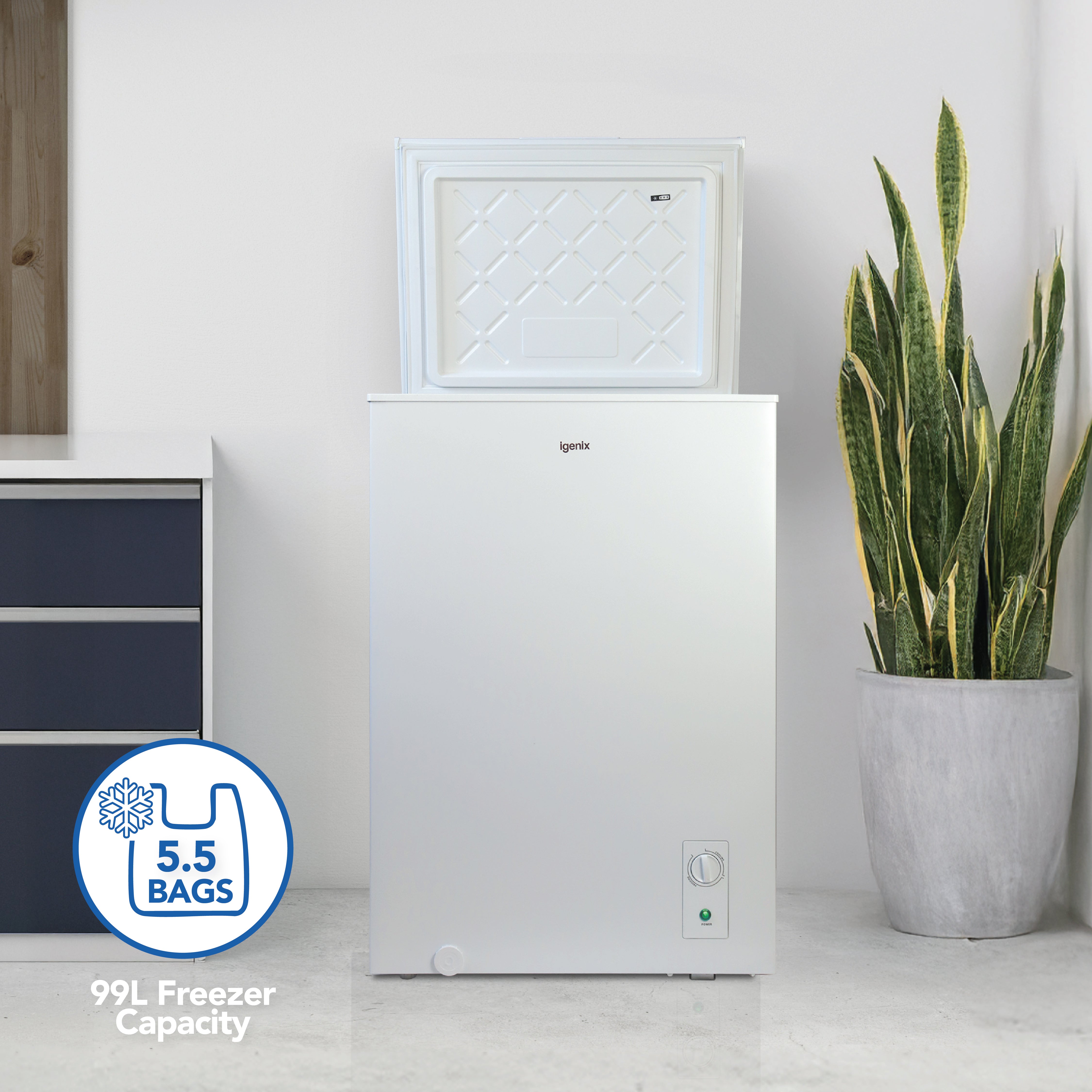 Freestanding Chest Freezer, 99 Litre, White
