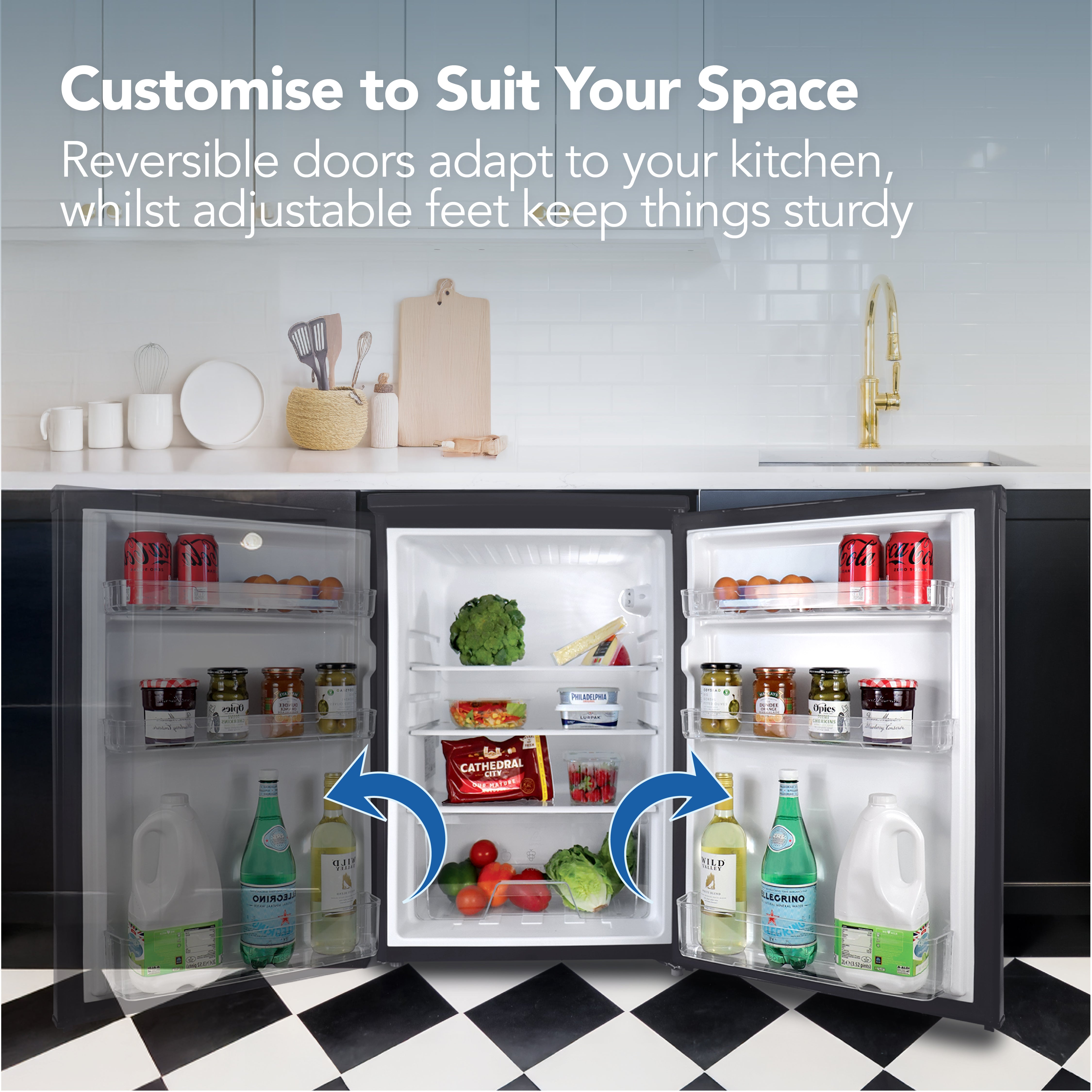 libero4 Under Counter Larder Fridge, 131 Litre, Black