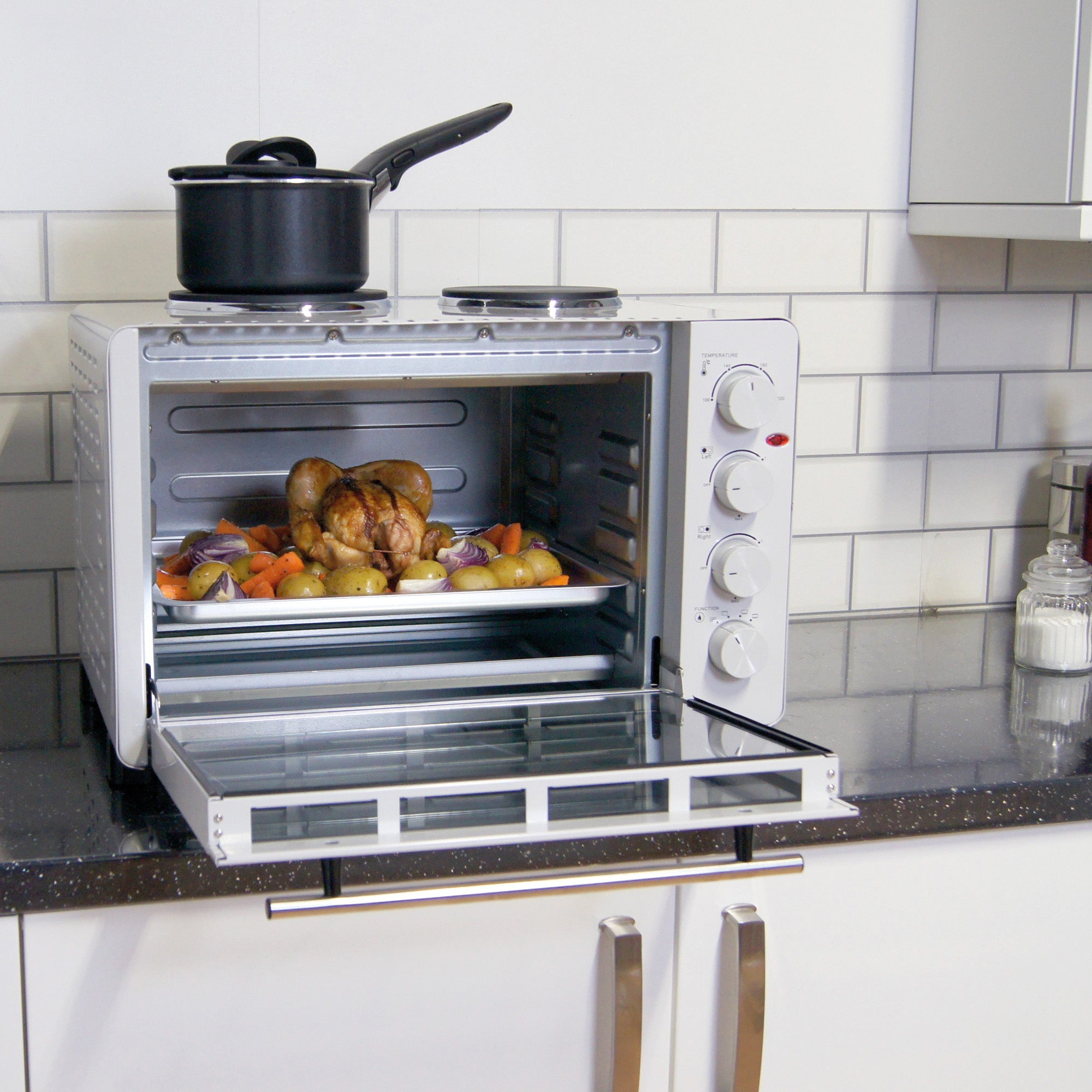 Electric Mini Oven with Hotplate Hobs, 45 Litres