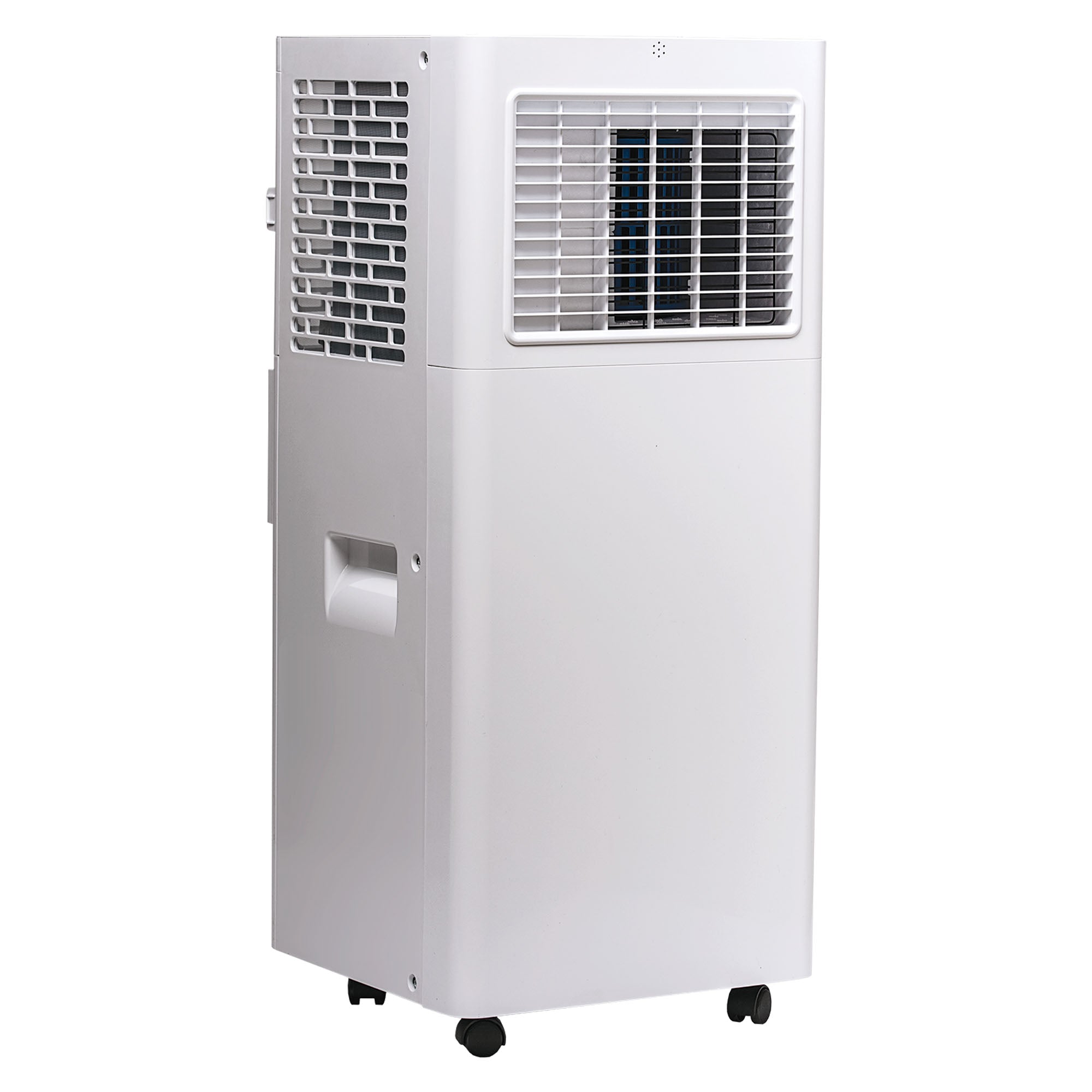 The Igenix 3-in-1 Portable Air Conditioner (9000 BTU) offers cooling, fan, and dehumidifier modes. It features front and side vents, a convenient side handle, and four wheels at the base for easy mobility.