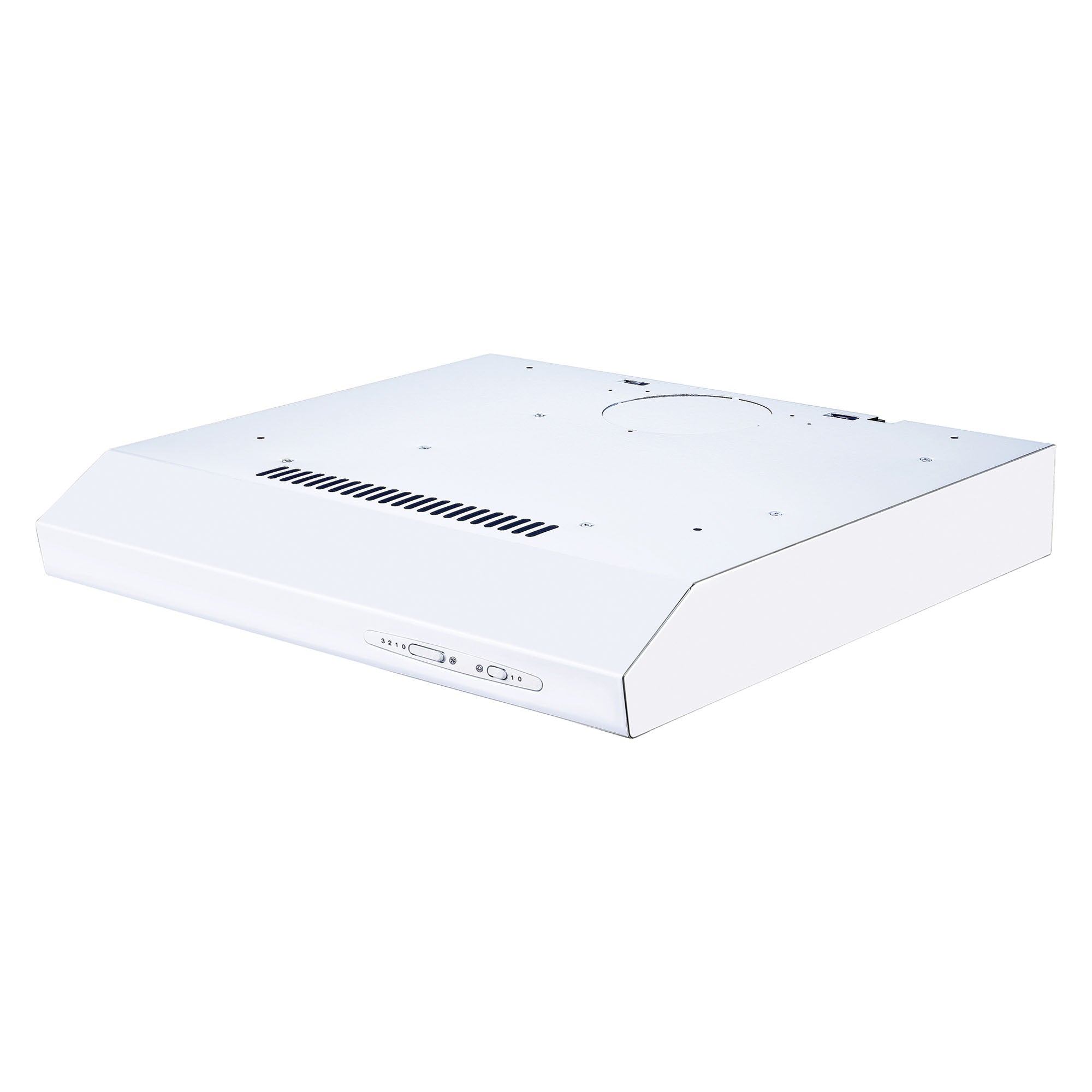 The Igenix 60cm Visor Cooker Hood 72W in white features vent slots and control switches in a simple, rectangular design, shown against a plain white background.