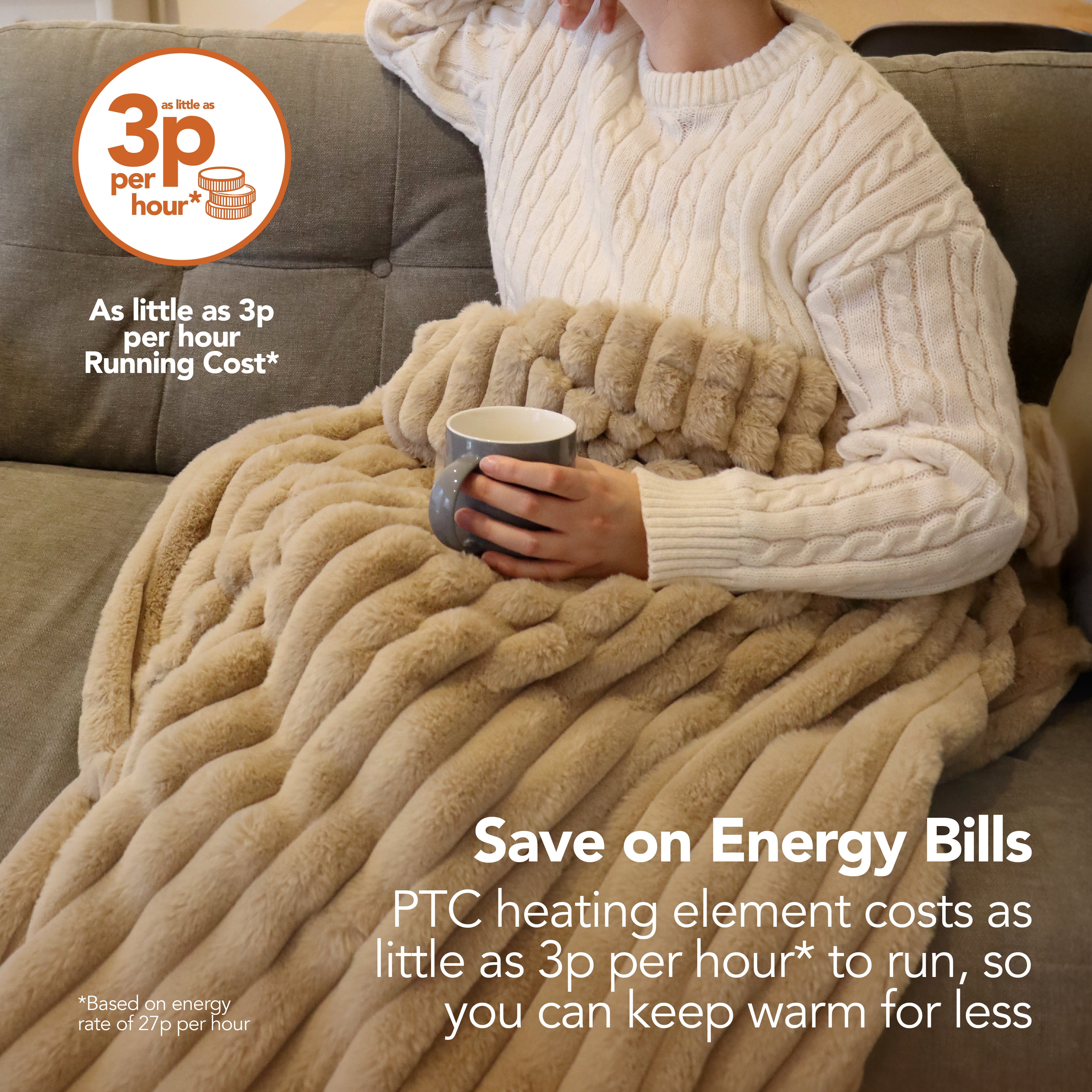 Igenix Luxury Heated Faux Fur Throw 160 x 130 cm - Latte