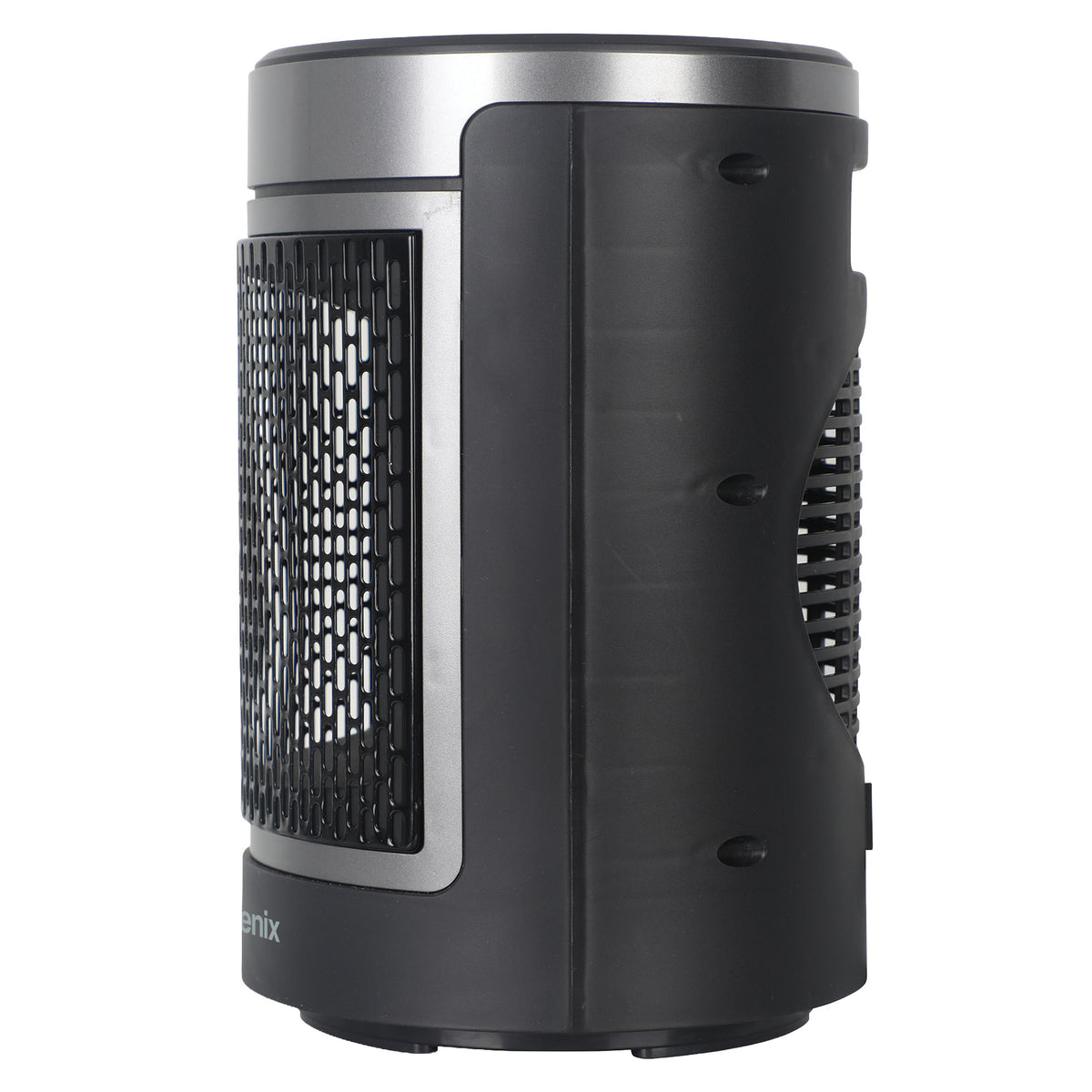Igenix Portable Tubular Desktop Fan Heater, 1500W, Black, featuring a cylindrical body, a silver-trimmed front grille, and a side air intake vent.