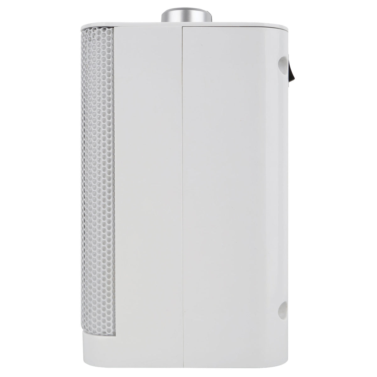 Igenix Tabletop Fan Heater, 1500W, White, featuring a side mesh grille and a silver dial on top.