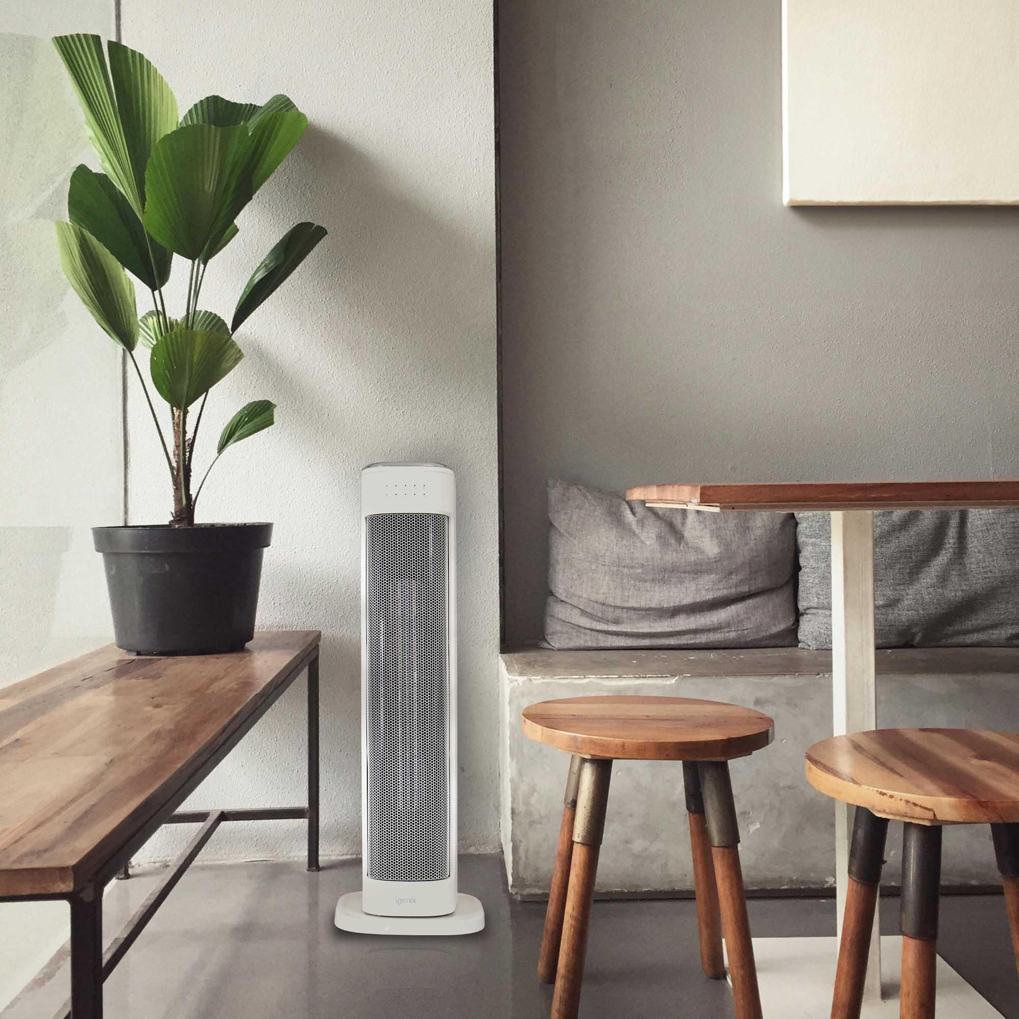 Oscillating Tower Fan Heater With 3 Heat Settings, White