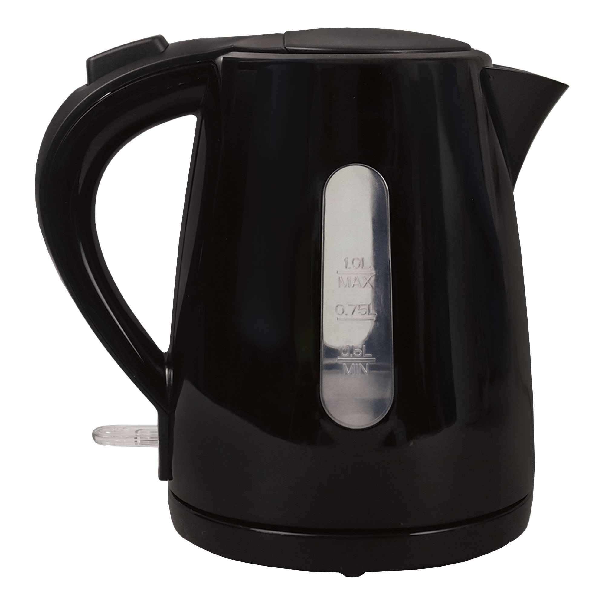 The Igenix 1 Litre Cordless Jug Kettle, 2200W, in black, features an energy-efficient design with a handle and a visible water level indicator on the side. The kettle is shown against a plain white background.